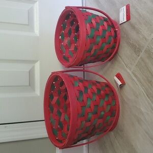 NWT Set Ashland Christmas Woven Wicker Basket with Adjustable Handle